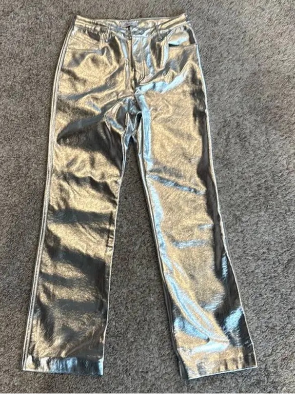 Gianni Bini Metallic Silver Straight-Leg Pants